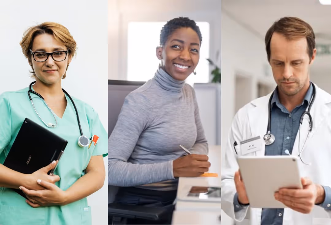 Healthcare professional using AI at work
